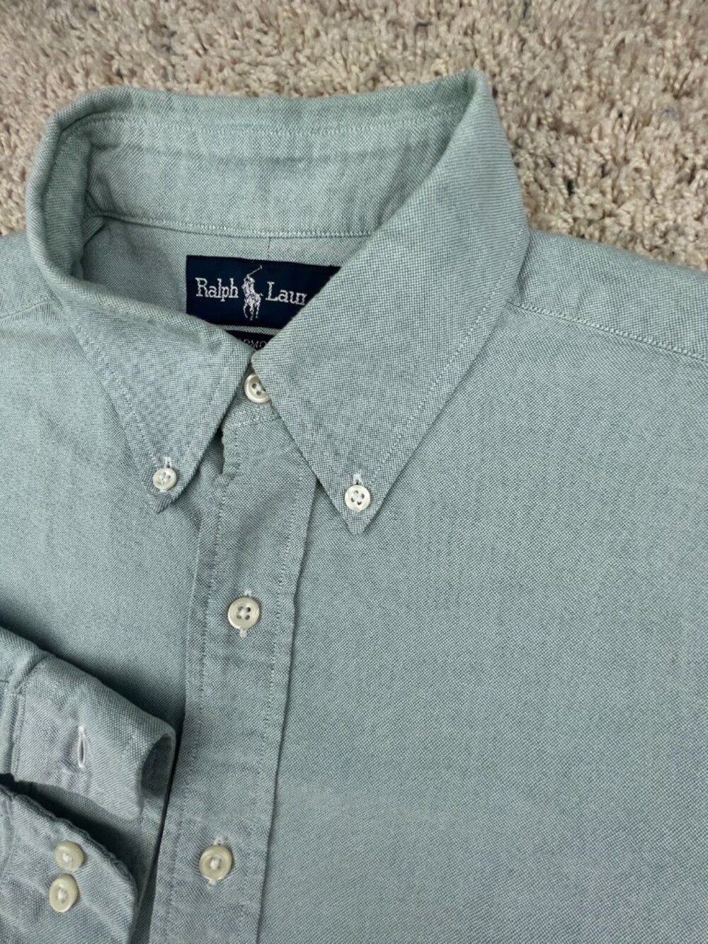 Ralph Lauren Long Sleeve Button Up Shirt Men’s Green Yarmouth 16 34/35 Cotton - Picture 6 of 12